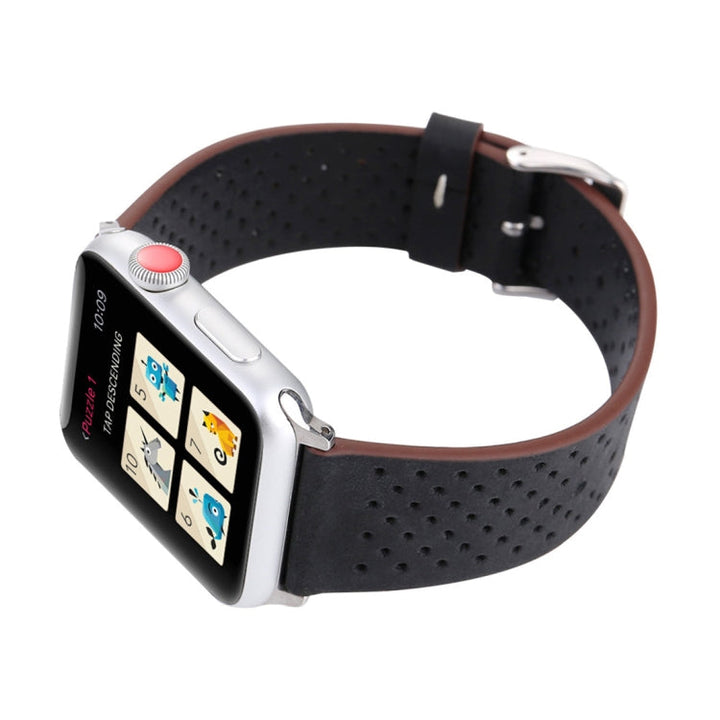 Lisslune | For Apple Watch Ultra 49mm & Watch Ultra 2 49mm / Series 10 46mm / 9 & 8 & 7 45mm / SE 3 & SE 2 & 6 & SE & 5 & 4 44mm / 3 & 2 & 1 42mm Simple Fashion Leather Hole Pattern Watch Band (Black)