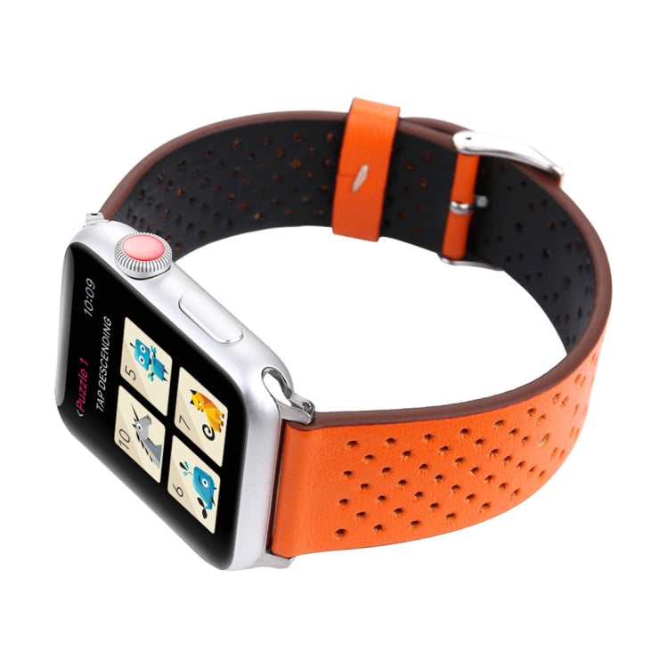 Lisslune | For Apple Watch Ultra 49mm & Watch Ultra 2 49mm / Series 10 46mm / 9 & 8 & 7 45mm / SE 3 & SE 2 & 6 & SE & 5 & 4 44mm / 3 & 2 & 1 42mm Simple Fashion Leather Hole Pattern Watch Strap (Orange)