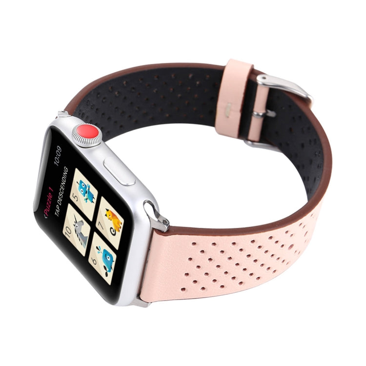 Lisslune | For Apple Watch Ultra 49mm & Watch Ultra 2 49mm / Series 10 46mm / 9 & 8 & 7 45mm / SE 3 & SE 2 & 6 & SE & 5 & 4 44mm / 3 & 2 & 1 42mm Simple Fashion Leather Hole Pattern Watch Band (Pink)