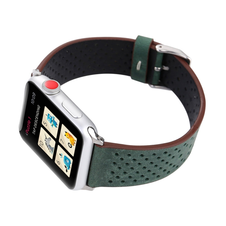 Lisslune | For Apple Watch Ultra 49mm&Watch Ultra 2 49mm / Series 10 46mm / 9&8&7 45mm / SE 3&SE 2&6&SE&5&4 44mm / 3&2&1 42mm Simple Fashion Leather Perforated Watch Strap (Green)