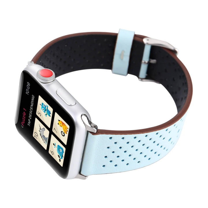 Lisslune | For Apple Watch Ultra 49mm & Watch Ultra 2 49mm / Series 10 46mm / 9 & 8 & 7 45mm / SE 3 & SE 2 & 6 & SE & 5 & 4 44mm / 3 & 2 & 1 42mm Simple Fashion-Leather Hole Pattern-Watch Band (Blue)