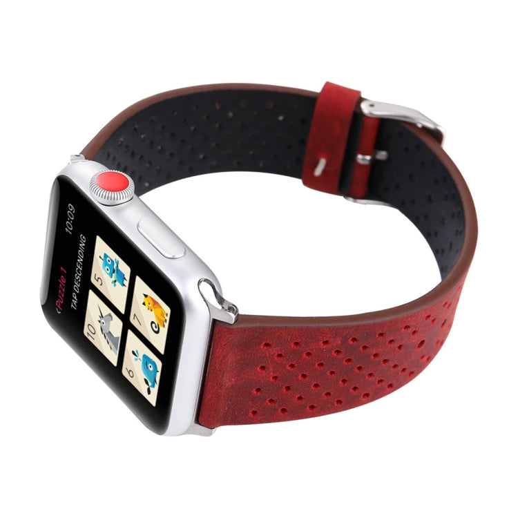 Lisslune | For Apple Watch Ultra 49mm & Watch Ultra 2 49mm / Series 10 46mm / 9 & 8 & 7 45mm / SE 3 & SE 2 & 6 & SE & 5 & 4 44mm / 3 & 2 & 1 42mm Simple Fashion Leather Perforated Band (Red)