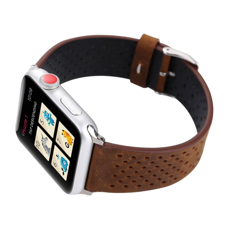 Lisslune | For Apple Watch Ultra 49mm & Watch Ultra 2 49mm / Series 10 46mm / 9 & 8 & 7 45mm / SE 3 & SE 2 & 6 & SE & 5 & 4 44mm / 3 & 2 & 1 42mm Simple Style Leather Hole Pattern Watch Band (Brown)