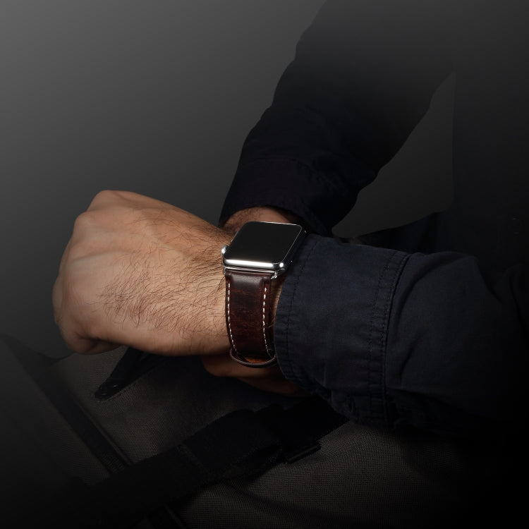 Lisslune | Denior Oil Wax Retro Watch Leather Strap for Apple Watch Series 7 45mm / 6 & SE & 5 & 4 44mm / 3 & 2 & 1 42mm (Dark Red)