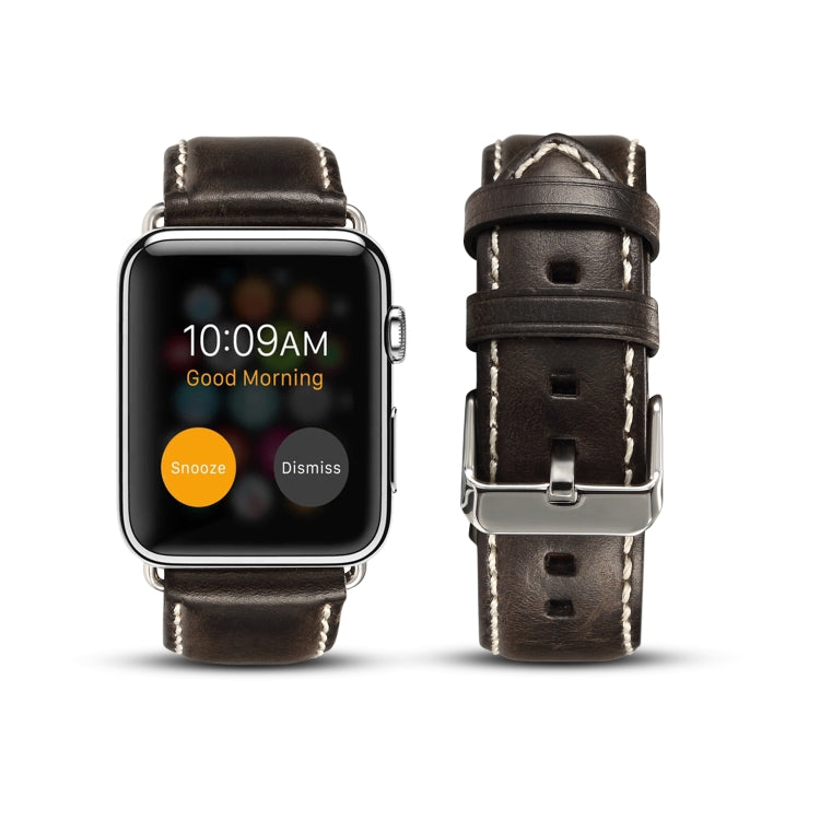 Lisslune | Denior Oil Wax Retro Watch Leather Strap for Apple Watch Series 7 45mm / 6 & SE & 5 & 4 44mm / 3 & 2 & 1 42mm (Black)