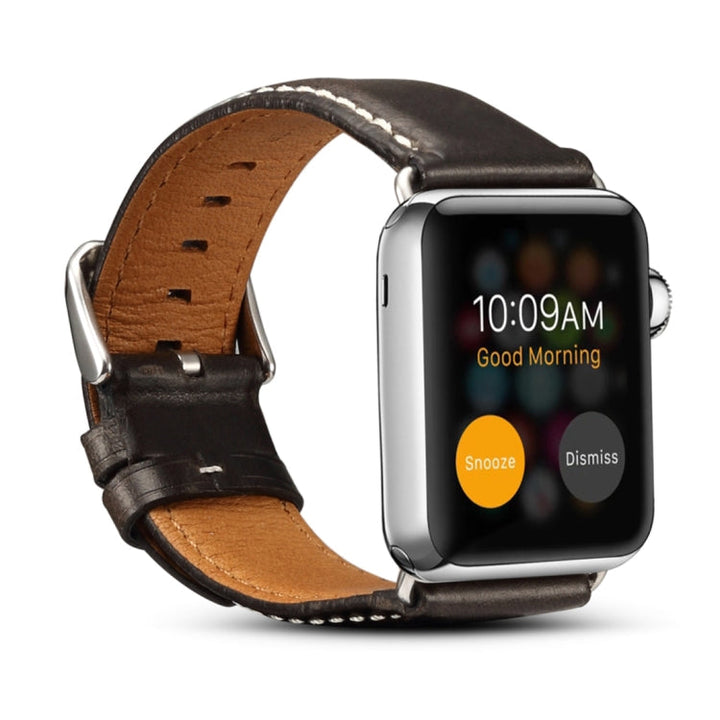 Lisslune | Denior Oil Wax Retro Watch Leather Strap for Apple Watch Series 7 45mm / 6 & SE & 5 & 4 44mm / 3 & 2 & 1 42mm (Black)