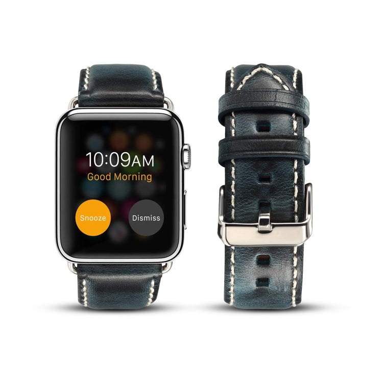 Lisslune | Denior Oil Wax Retro Watch Leather Strap for Apple Watch Series 7 45mm / 6 & SE & 5 & 4 44mm / 3 & 2 & 1 42mm (Dark Blue)