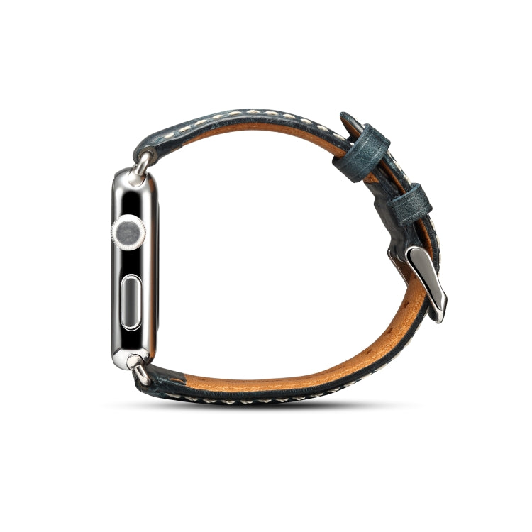 Lisslune | Denior Oil Wax Retro Watch Leather Strap for Apple Watch Series 7 45mm / 6 & SE & 5 & 4 44mm / 3 & 2 & 1 42mm (Dark Blue)