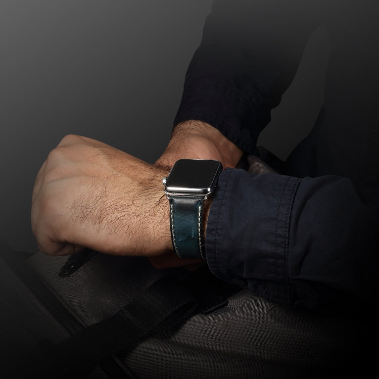 Lisslune | Denior Oil Wax Retro Watch Leather Strap for Apple Watch Series 7 45mm / 6 & SE & 5 & 4 44mm / 3 & 2 & 1 42mm (Dark Blue)