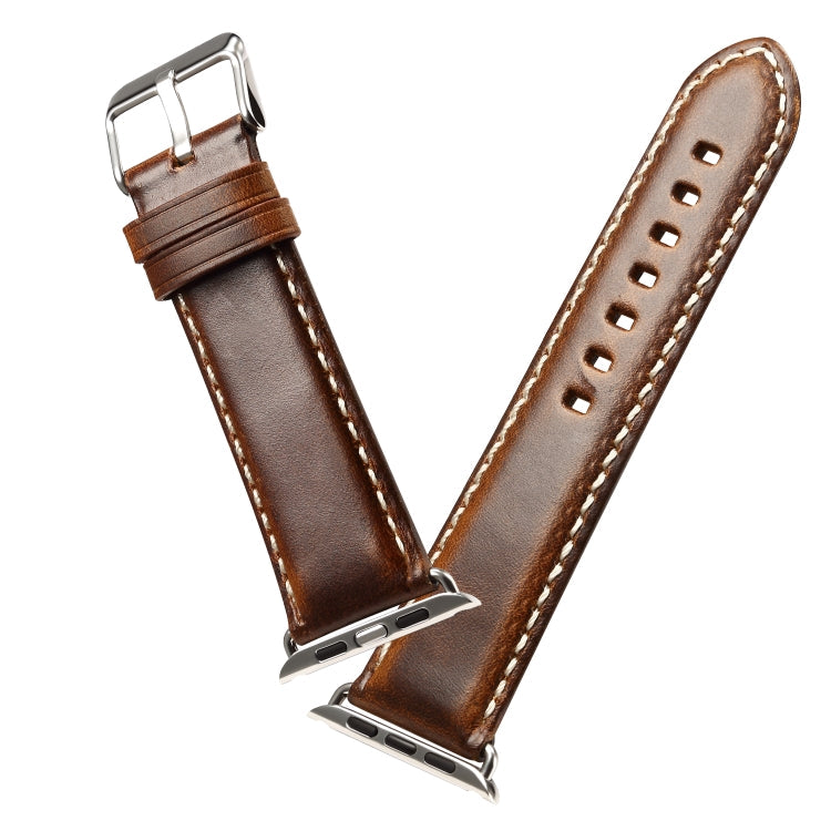 Lisslune | Denior Oil Wax Retro Watch Leather Band for Apple Watch Series 7 45mm / 6 & SE & 5 & 4 44mm / 3 & 2 & 1 42mm (Brown)