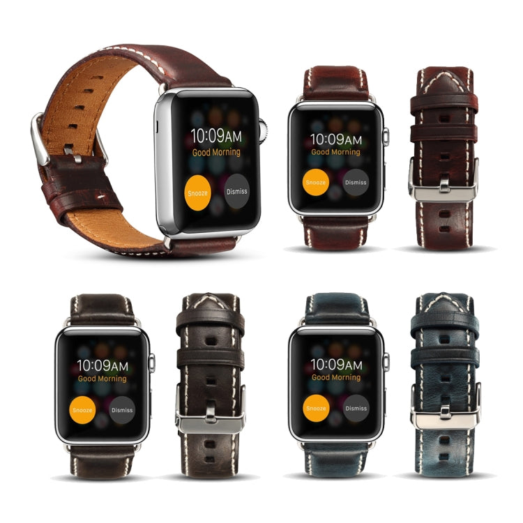 Lisslune | Denior Oil Wax Retro Watch Leather Strap for Apple Watch Series 7 45mm / 6 & SE & 5 & 4 44mm / 3 & 2 & 1 42mm (Dark Blue)