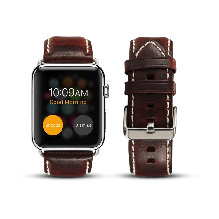 Lisslune | Denior Oil Wax Retro Watch Leather Strap for Apple Watch Series 10 42mm / 9&8&7 41mm / SE 3&SE 2&6&SE&5&4 40mm / 3&2&1 38mm (Dark Red)