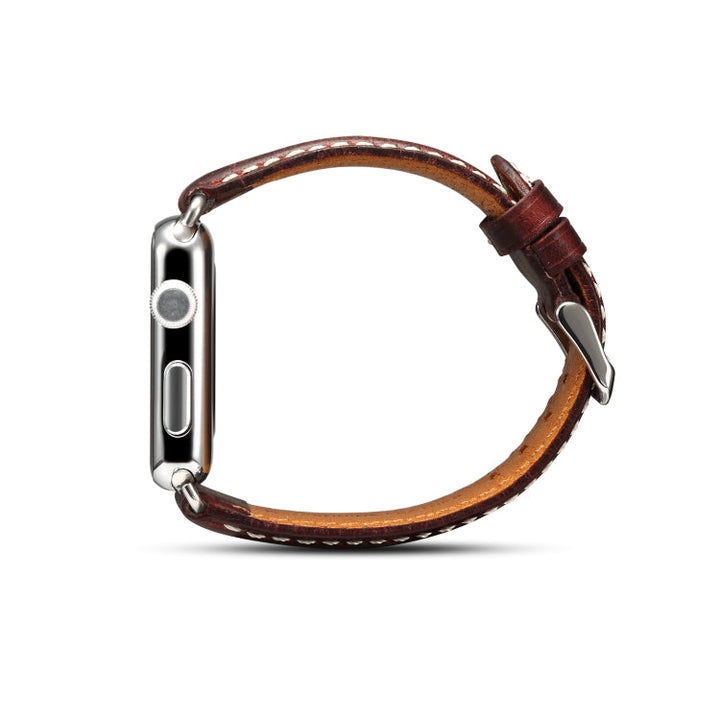 Lisslune | Denior Oil Wax Retro Watch Leather Strap for Apple Watch Series 10 42mm / 9&8&7 41mm / SE 3&SE 2&6&SE&5&4 40mm / 3&2&1 38mm (Dark Red)