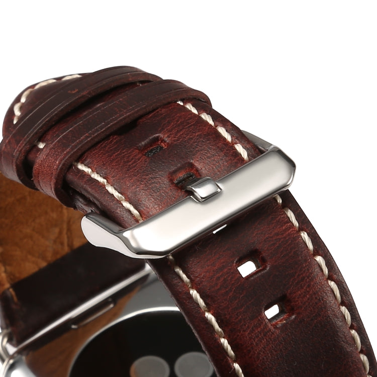 Lisslune | Denior Oil Wax Retro Watch Leather Strap for Apple Watch Series 10 42mm / 9&8&7 41mm / SE 3&SE 2&6&SE&5&4 40mm / 3&2&1 38mm (Dark Red)