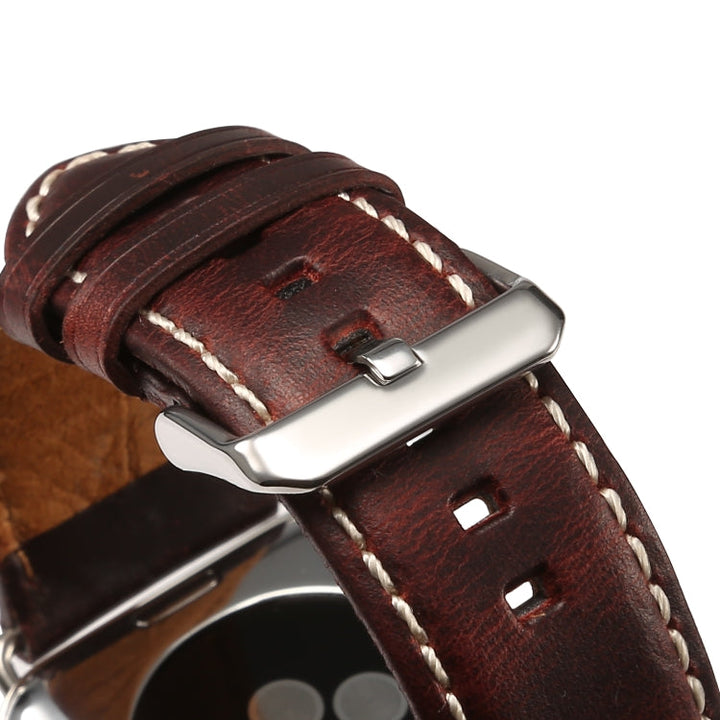 Lisslune | Denior Oil Wax Retro Watch Leather Strap for Apple Watch Series 10 42mm / 9&8&7 41mm / SE 3&SE 2&6&SE&5&4 40mm / 3&2&1 38mm (Dark Red)