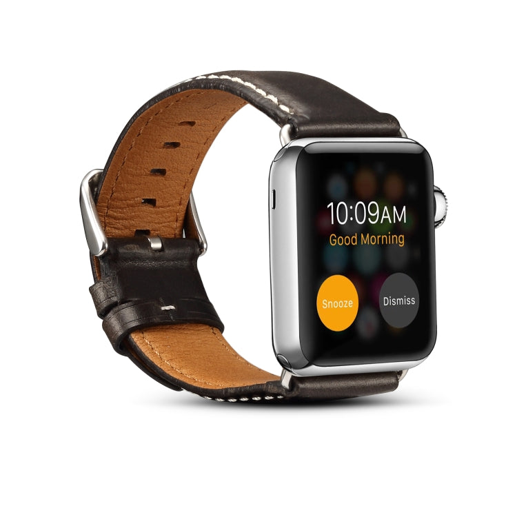 Lisslune | Denior Oil Wax Retro Watch Leather Band for Apple Watch Series 10 42mm / 9&8&7 41mm / SE 3&SE 2&6&SE&5&4 40mm / 3&2&1 38mm (Black)
