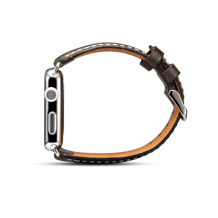 Lisslune | Denior Oil Wax Retro Watch Leather Band for Apple Watch Series 10 42mm / 9&8&7 41mm / SE 3&SE 2&6&SE&5&4 40mm / 3&2&1 38mm (Black)