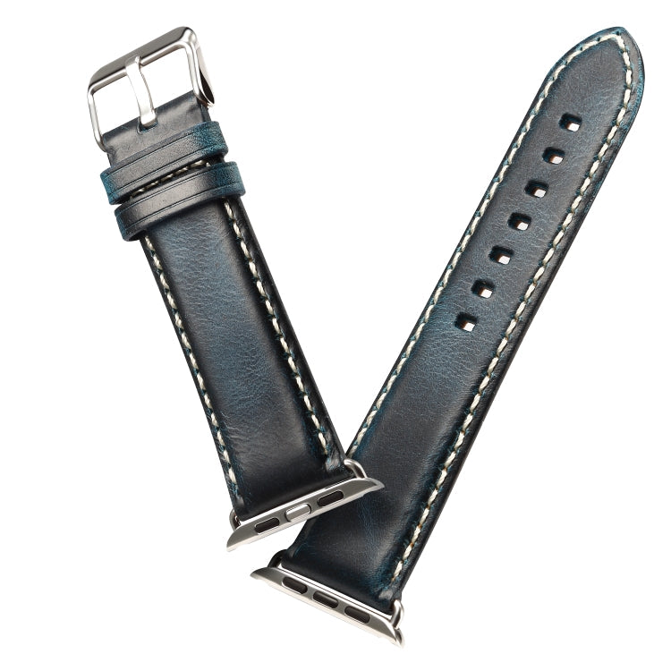 Lisslune | Denior Oil Wax Retro Watch Leather Band for Apple Watch Series 10 42mm / 9&8&7 41mm / SE 3&SE 2&6&SE&5&4 40mm / 3&2&1 38mm (Dark Blue)