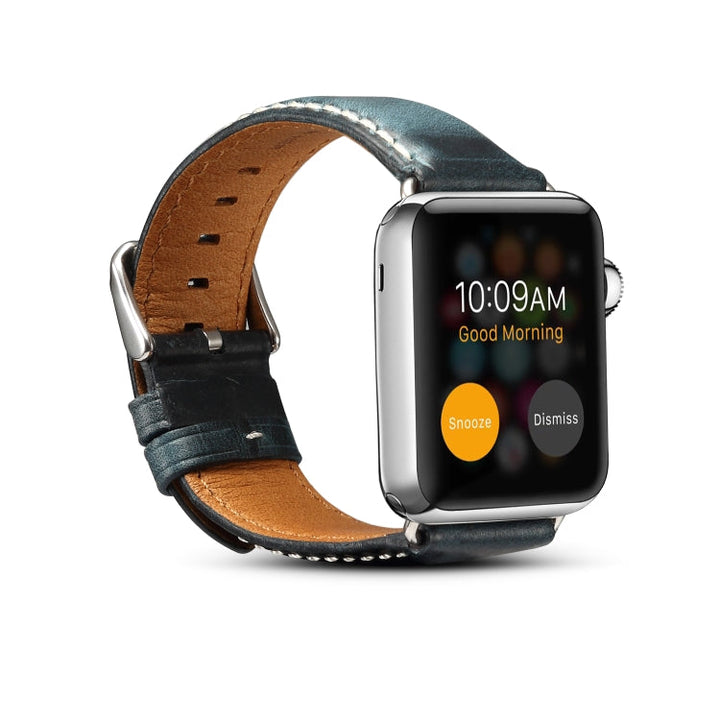 Lisslune | Denior Oil Wax Retro Watch Leather Band for Apple Watch Series 10 42mm / 9&8&7 41mm / SE 3&SE 2&6&SE&5&4 40mm / 3&2&1 38mm (Dark Blue)