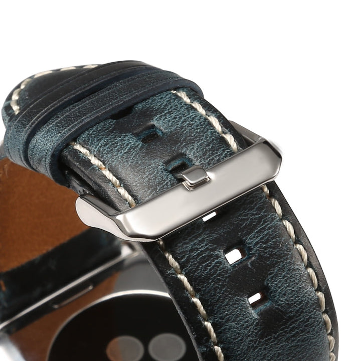 Lisslune | Denior Oil Wax Retro Watch Leather Band for Apple Watch Series 10 42mm / 9&8&7 41mm / SE 3&SE 2&6&SE&5&4 40mm / 3&2&1 38mm (Dark Blue)