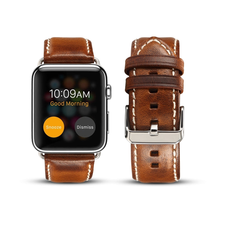 Lisslune | Denior Oil Wax Retro Watch Leather Strap for Apple Watch Series 7 41mm / 6 & SE & 5 & 4 40mm / 3 & 2 & 1 38mm (Brown)