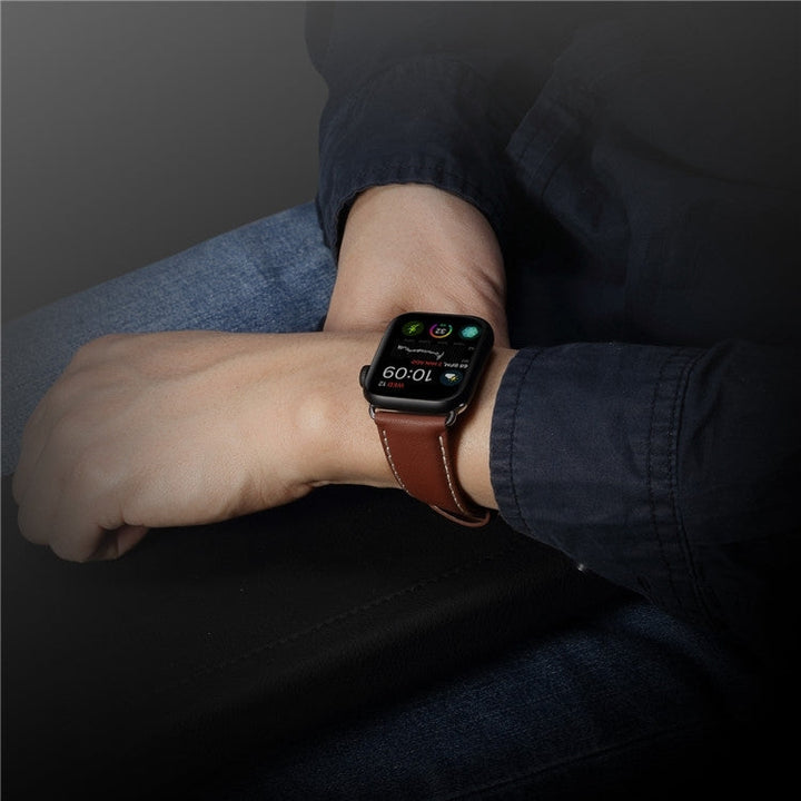 Lisslune | Denior Oil Wax Retro Watch Leather Strap for Apple Watch Series 7 41mm / 6 & SE & 5 & 4 40mm / 3 & 2 & 1 38mm (Brown)