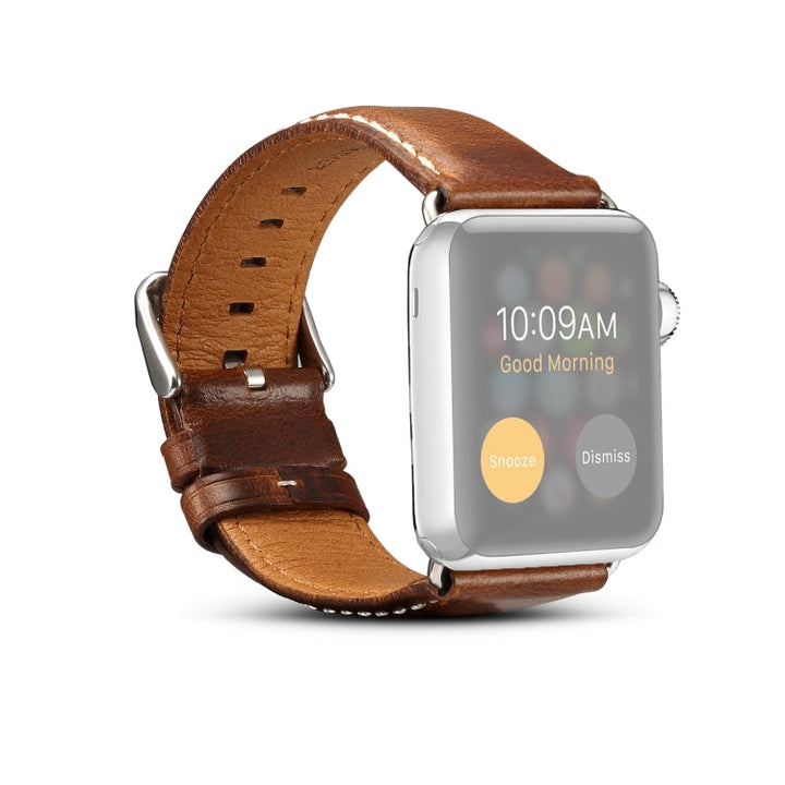 Lisslune | Denior Oil Wax Retro Watch Leather Strap for Apple Watch Series 7 41mm / 6 & SE & 5 & 4 40mm / 3 & 2 & 1 38mm (Brown)