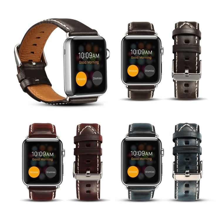 Lisslune | Denior Oil Wax Retro Watch Leather Strap for Apple Watch Series 7 41mm / 6 & SE & 5 & 4 40mm / 3 & 2 & 1 38mm (Brown)