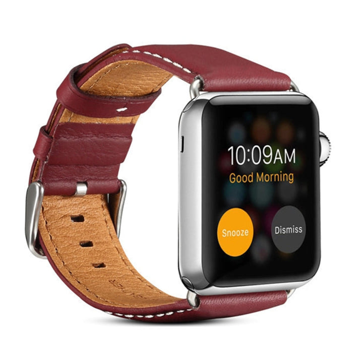 Lisslune | Denior Environmental Luxury Car Watch Leather Strap for Apple Watch Ultra 49mm & Watch Ultra 2 49mm / Series 10 46mm / 9 & 8 & 7 45mm / SE 3 & SE 2 & 6 & SE & 5 & 4 44mm / 3 & 2 & 1 42mm (Dark Red)