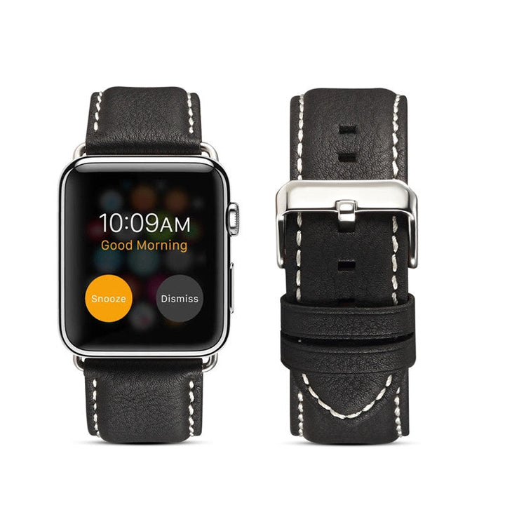Lisslune | Denior Eco Luxury Car Watch Leather Strap for Apple Watch Series 10 42mm / 9&8&7 41mm / SE 3&SE 2&6&SE&5&4 40mm / 3&2&1 38mm (Black)
