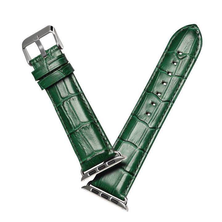 Lisslune | Denior crocodile grain watches cow leather series strap for Apple Watch Series 7 45mm / 6 & SE & 5 & 4 44mm / 3 & 2 & 1 42mm (Green)