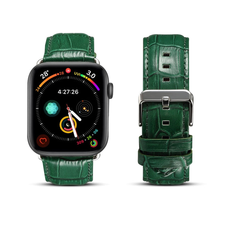 Lisslune | Denior crocodile grain watches cow leather series strap for Apple Watch Series 7 45mm / 6 & SE & 5 & 4 44mm / 3 & 2 & 1 42mm (Green)