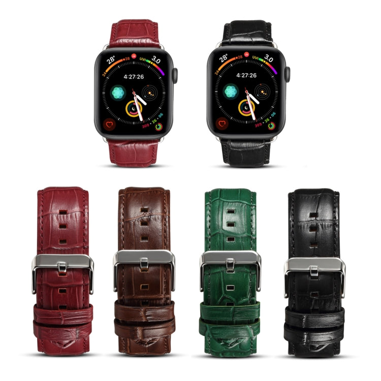 Lisslune | Denior Crocodile-Pattern Watch Cowhide Watch Band for Apple Watch Series 7 45mm / 6 & SE & 5 & 4 44mm / 3 & 2 & 1 42mm (Black)