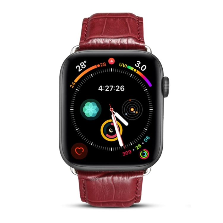 Lisslune | Denior Crocodile Embossing Watch Cowhide Watch Strap for Apple Watch Series 10 42mm / 9&8&7 41mm / SE 3&SE 2&6&SE&5&4 40mm / 3&2&1 38mm (Dark Red)