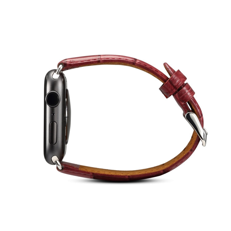 Lisslune | Denior Crocodile Embossing Watch Cowhide Watch Strap for Apple Watch Series 10 42mm / 9&8&7 41mm / SE 3&SE 2&6&SE&5&4 40mm / 3&2&1 38mm (Dark Red)