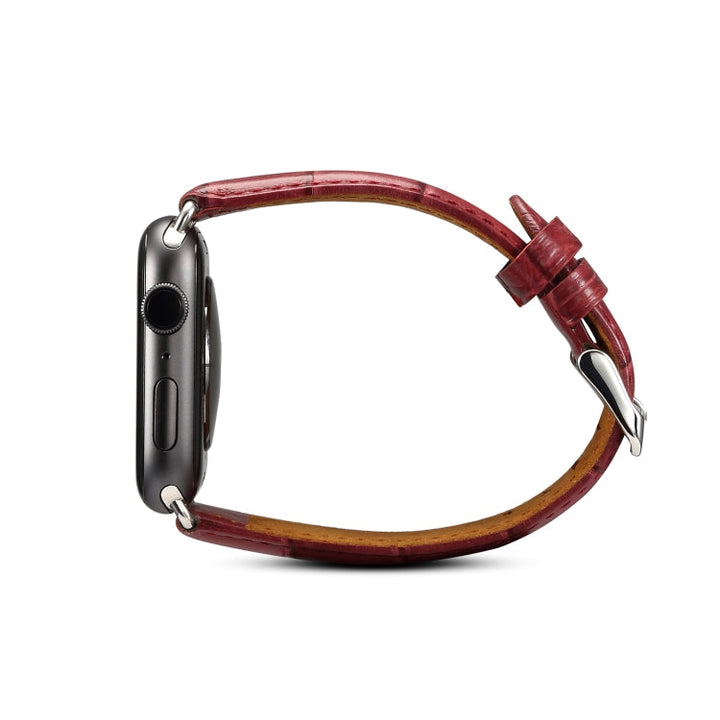 Lisslune | Denior Crocodile Embossing Watch Cowhide Watch Strap for Apple Watch Series 10 42mm / 9&8&7 41mm / SE 3&SE 2&6&SE&5&4 40mm / 3&2&1 38mm (Dark Red)