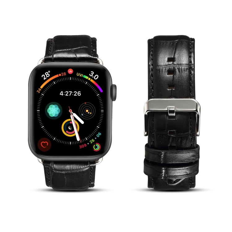 Lisslune | Denior Crocodile Grain Watch Cowhide Watch Band for Apple Watch Series 7 41mm / 6 & SE & 5 & 4 40mm / 3 & 2 & 1 38mm (Black)