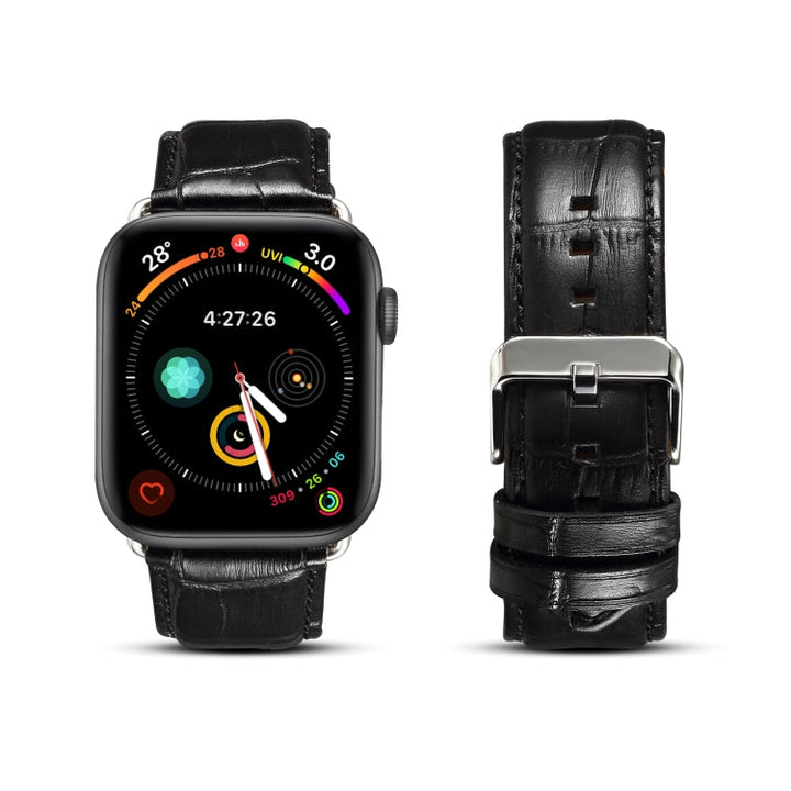 Lisslune | Denior Crocodile Grain Watch Cowhide Watch Band for Apple Watch Series 7 41mm / 6 & SE & 5 & 4 40mm / 3 & 2 & 1 38mm (Black)