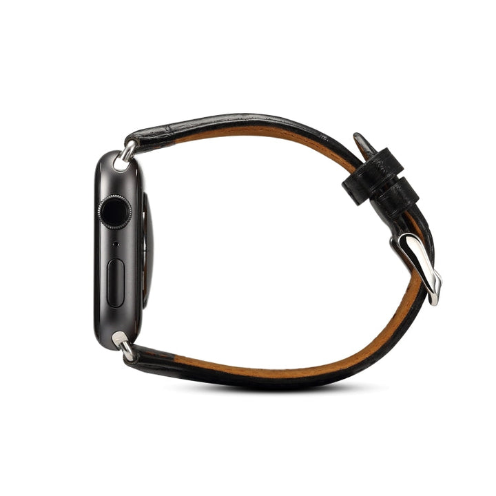 Lisslune | Denior Crocodile Grain Watch Cowhide Watch Band for Apple Watch Series 7 41mm / 6 & SE & 5 & 4 40mm / 3 & 2 & 1 38mm (Black)