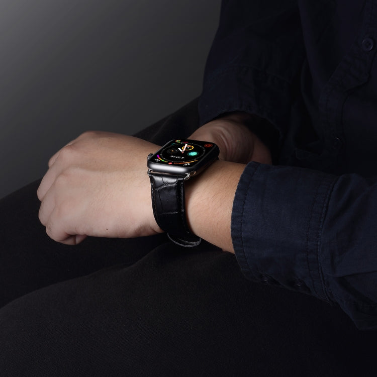 Lisslune | Denior Crocodile Grain Watch Cowhide Watch Band for Apple Watch Series 7 41mm / 6 & SE & 5 & 4 40mm / 3 & 2 & 1 38mm (Black)