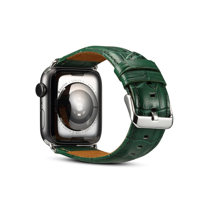 Lisslune | Denior Crocodile Grain Watch Cowhide Leather Watch Band for Apple Watch Series 7 41mm / 6 & SE & 5 & 4 40mm / 3 & 2 & 1 38mm (Green)