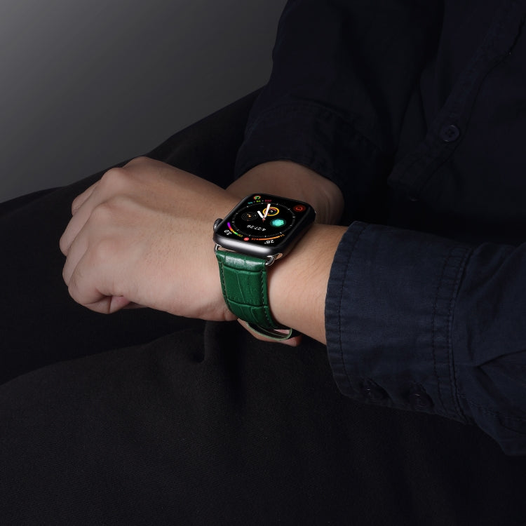 Lisslune | Denior Crocodile Grain Watch Cowhide Leather Watch Band for Apple Watch Series 7 41mm / 6 & SE & 5 & 4 40mm / 3 & 2 & 1 38mm (Green)