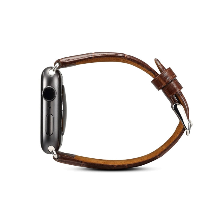 Lisslune | Denior Crocodile Texture Watch Cowhide Watch Strap for Apple Watch Series 7 41mm / 6 & SE & 5 & 4 40mm / 3 & 2 & 1 38mm (Brown)