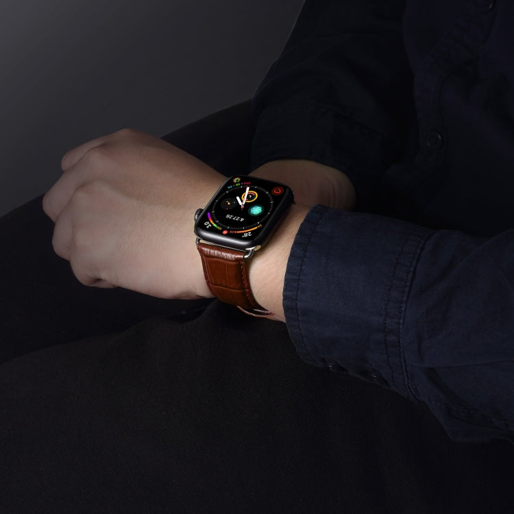 Lisslune | Denior Crocodile Texture Watch Cowhide Watch Strap for Apple Watch Series 7 41mm / 6 & SE & 5 & 4 40mm / 3 & 2 & 1 38mm (Brown)