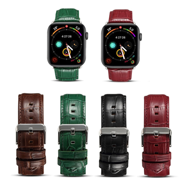 Lisslune | Denior Crocodile Grain Watch Cowhide Watch Band for Apple Watch Series 7 41mm / 6 & SE & 5 & 4 40mm / 3 & 2 & 1 38mm (Black)