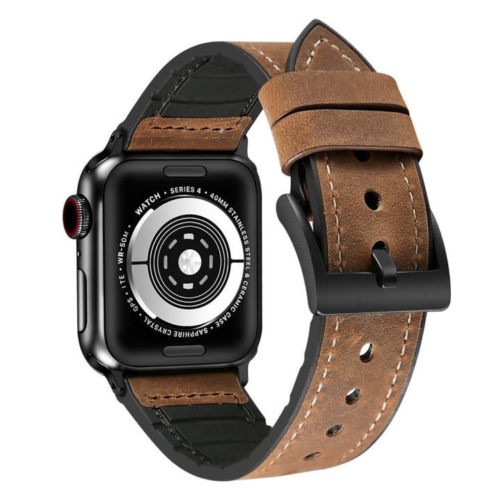 Lisslune | Crazy Horse Texture TPU + Stainless Steel Watch Band for Apple Watch Series 7 45mm / 6 & SE & 5 & 4 44mm / 3 & 2 & 1 42mm (Brown)