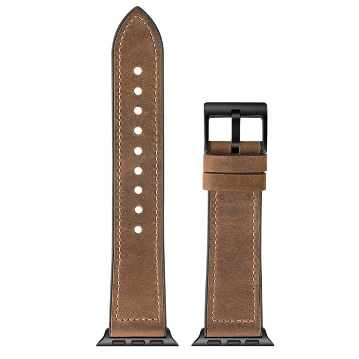 Lisslune | Crazy Horse Texture TPU + Stainless Steel Watch Band for Apple Watch Series 3 & 2 & 1 38mm (Brown)