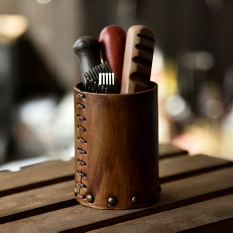 Lisslune | Handcrafted Vegetable Tanned Leather Pen Holder Desktop Ornament