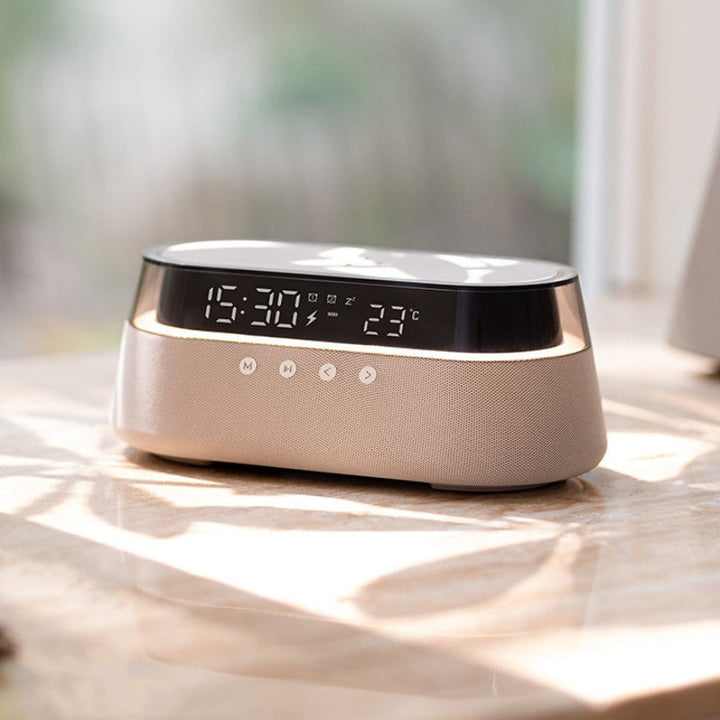 Lisslune | Night Light Wireless Charging Alarm Clock Retro Bluetooth Speaker