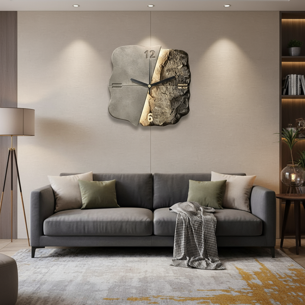 Lisslune | Modern 3D Wall Clock – Large 30cm Designer Sandstone Clock with Silent Quartz Movement
